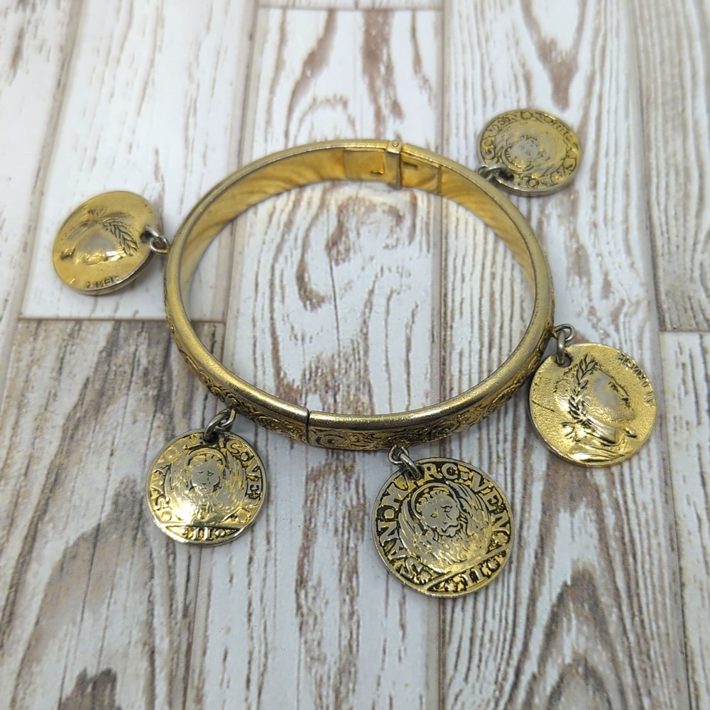 Whiting and Davis Vintage Coin Hinged Bracelet - Picture 3 of 12